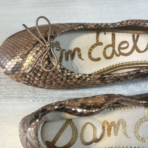 Sam Edelman Flat Shoes Metallic Snakeskin Print Size 7.5 Style “Felicia” - Picture 6 of 8